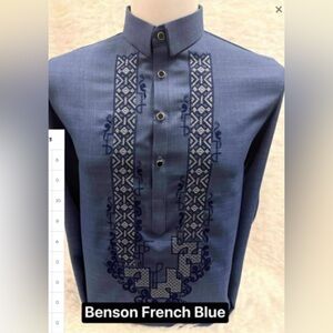 Modern Barong French Blue Embroidered Men's Shirt
